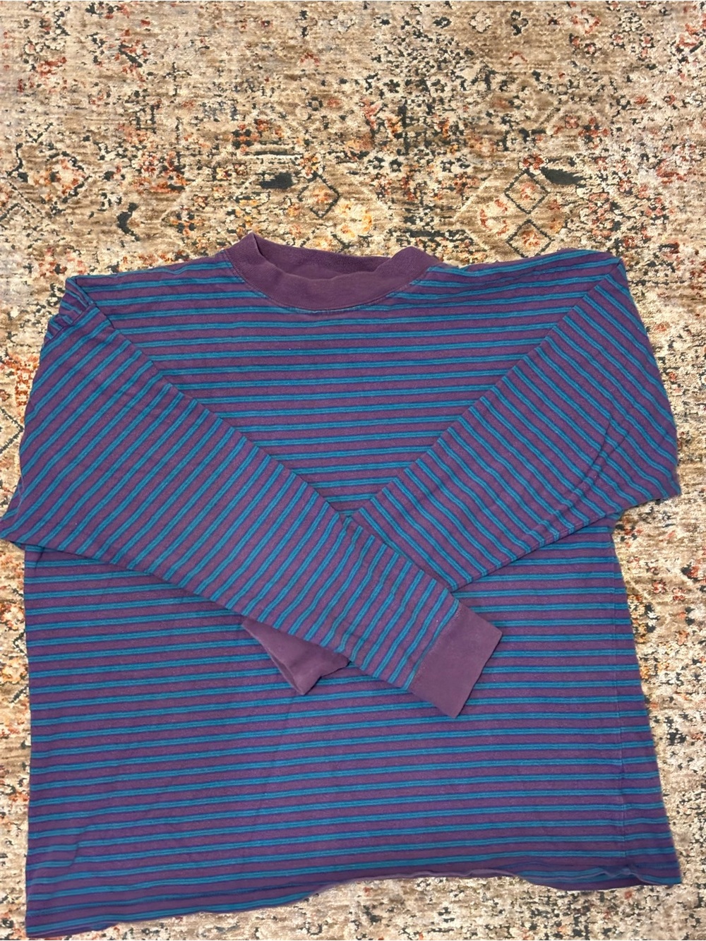 BDG Men's Long-Sleeve Striped Crewneck - Purple & Teal